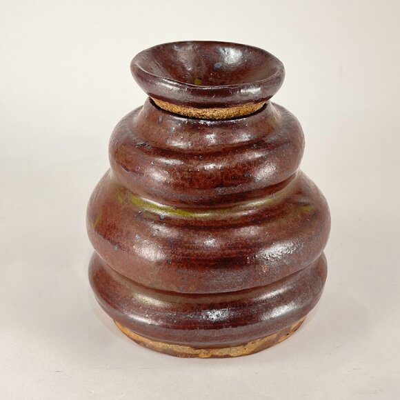 Bee Hive Handcrafted Stoneware Pottery Brown Glazed Honey Jar Pot Lid Folk Art - Picture 2 of 15